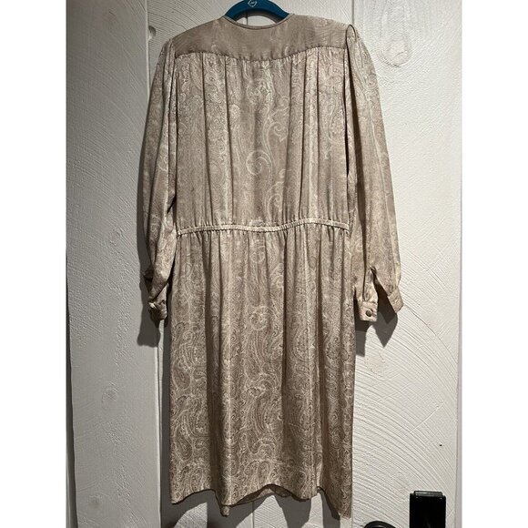 Vintage Frank Young Dress 100% Silk Paisley Long Sleeve 10 Silver Secretarial - Picture 8 of 10